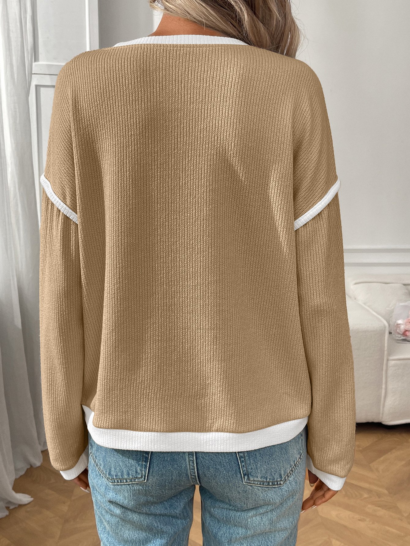 T-shirts Décontracté Bloc de Couleur Printemps / Automne Coton Micro-élasticité Manches Longues Régulier Trapèze Régulier pour Femmes