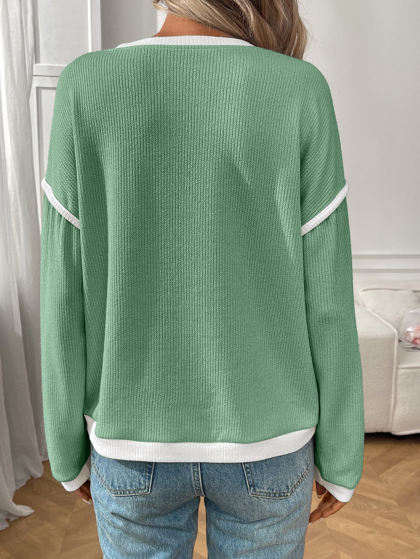 T-shirts Décontracté Bloc de Couleur Printemps / Automne Coton Micro-élasticité Manches Longues Régulier Trapèze Régulier pour Femmes