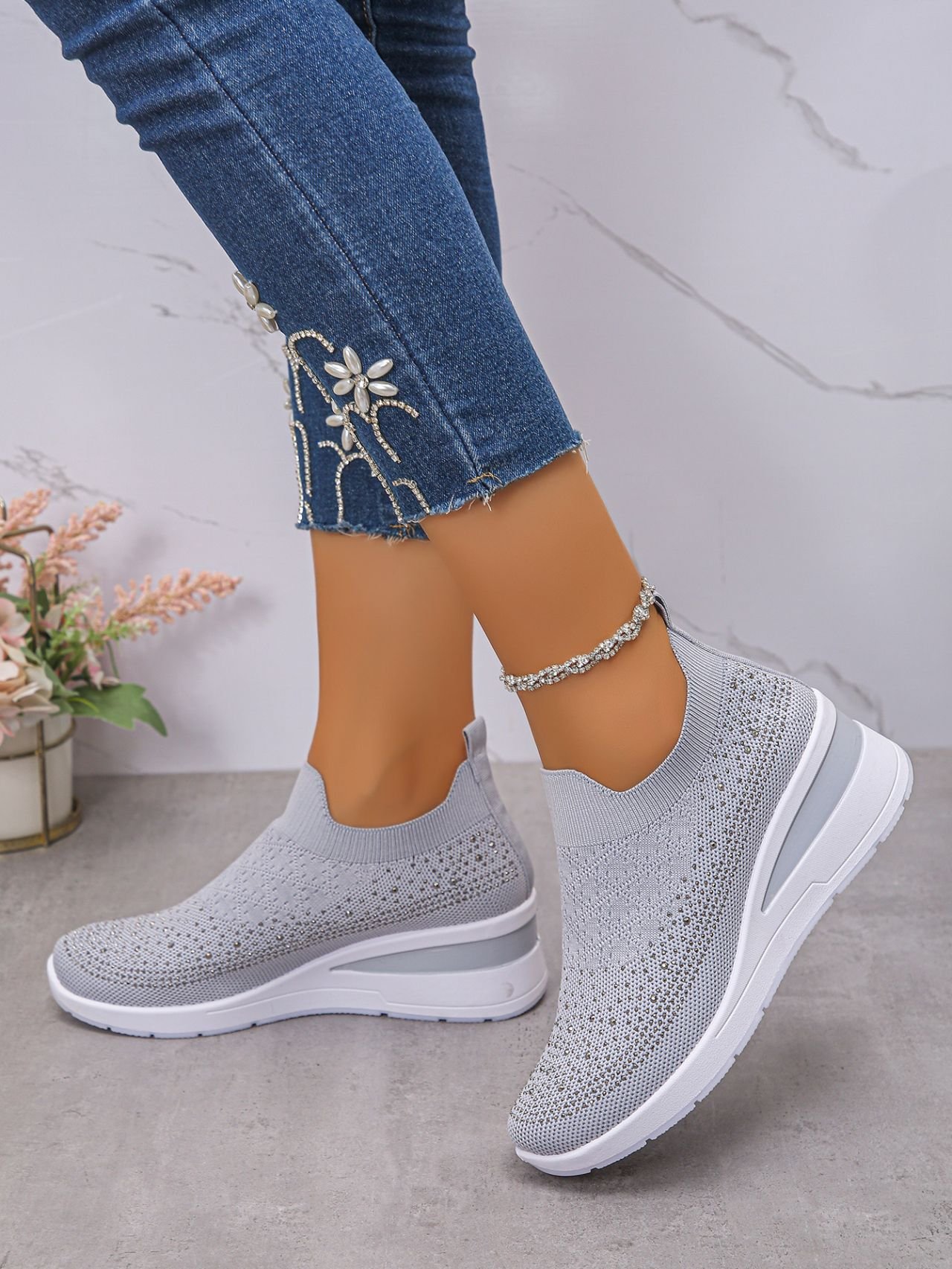 Chaussures Décontractées Femmes Décontracté Plain Toutes Les Saisons Quotidien Coton à Enfiler Talon de Bloc Caoutchouc à Enfiler