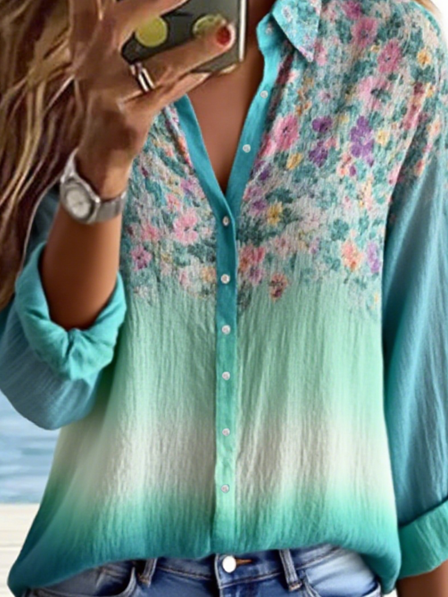 Chemises Femmes Simple Floral Printemps / Automne Polyester Aucune élasticité Manches Longues Régulier Droit T.-N.-L.