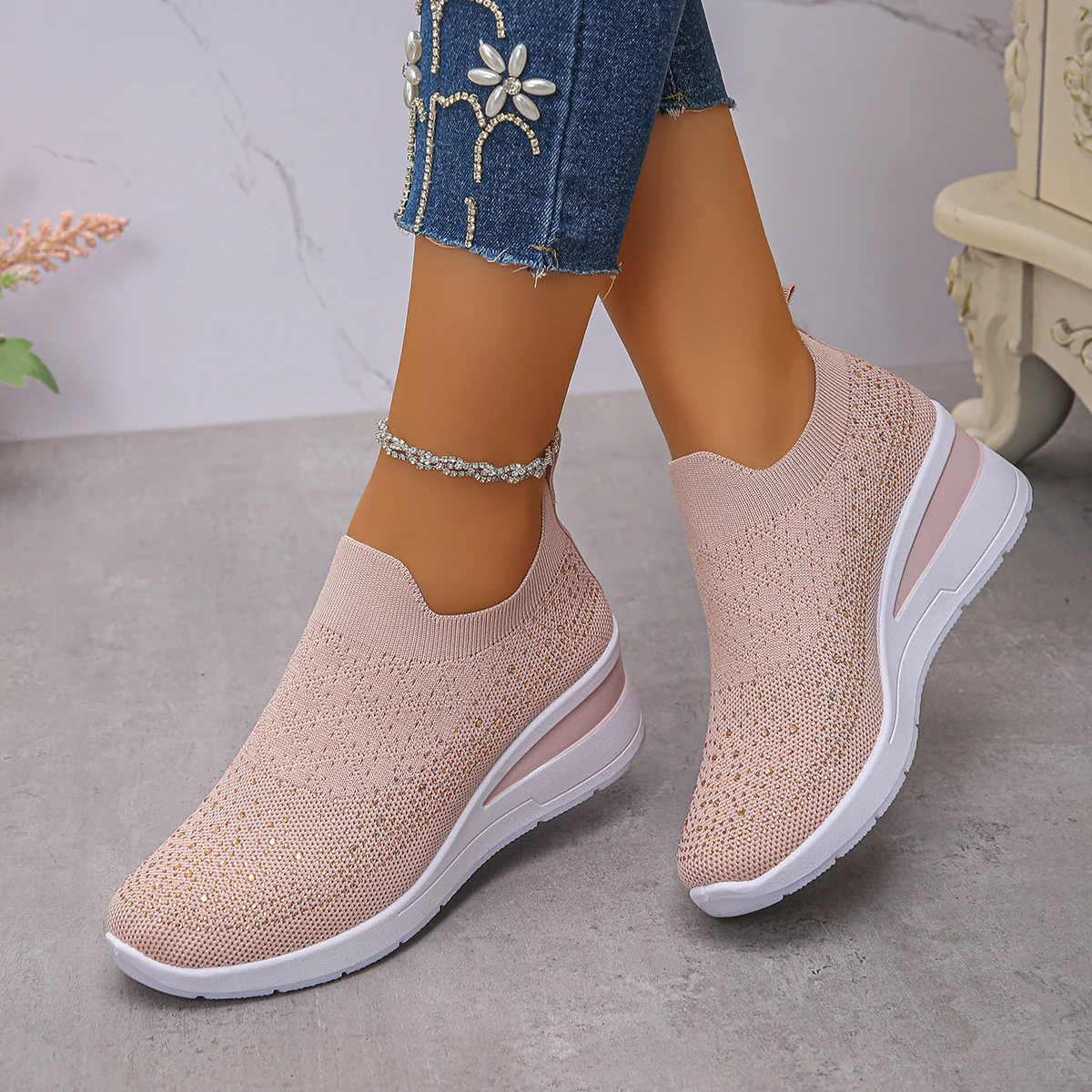 Chaussures Décontractées Femmes Décontracté Plain Toutes Les Saisons Quotidien Coton à Enfiler Talon de Bloc Caoutchouc à Enfiler