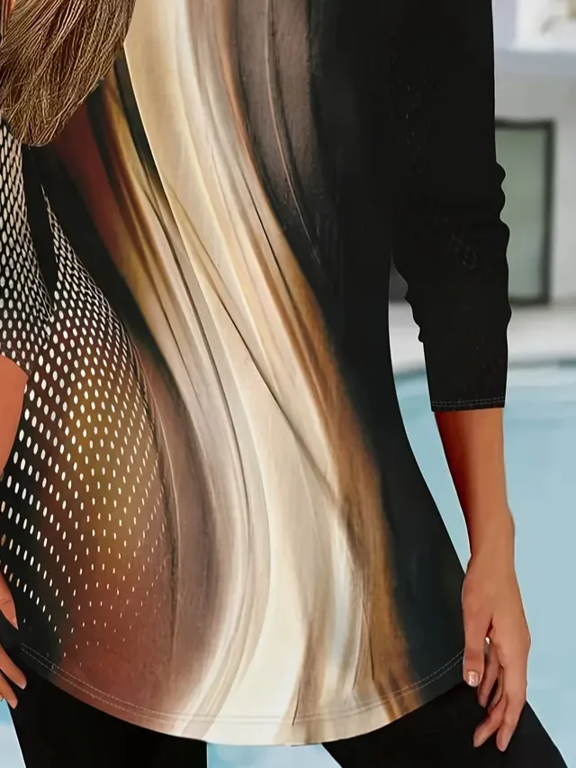 T-shirts Décontracté Abstrait Printemps / Automne Micro-élasticité Quotidien Manches Longues Régulier Droit Régulier pour Femmes