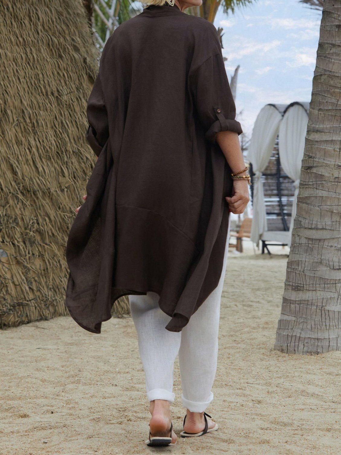 Micro-élasticité Cache-cœur Manches trois quarts Régulier Plain Kimono Joint Fendu pour Femmes