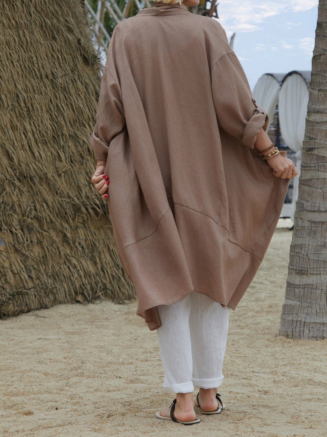 Micro-élasticité Cache-cœur Manches trois quarts Régulier Plain Kimono Joint Fendu pour Femmes