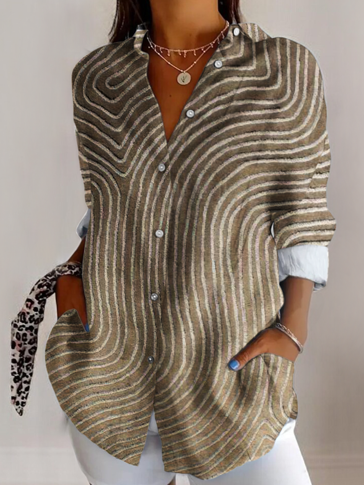 Chemises Femmes impression en 3D Décontracté Printemps / Automne Col V Micro-élasticité Quotidien Manches Longues Régulier Régulier