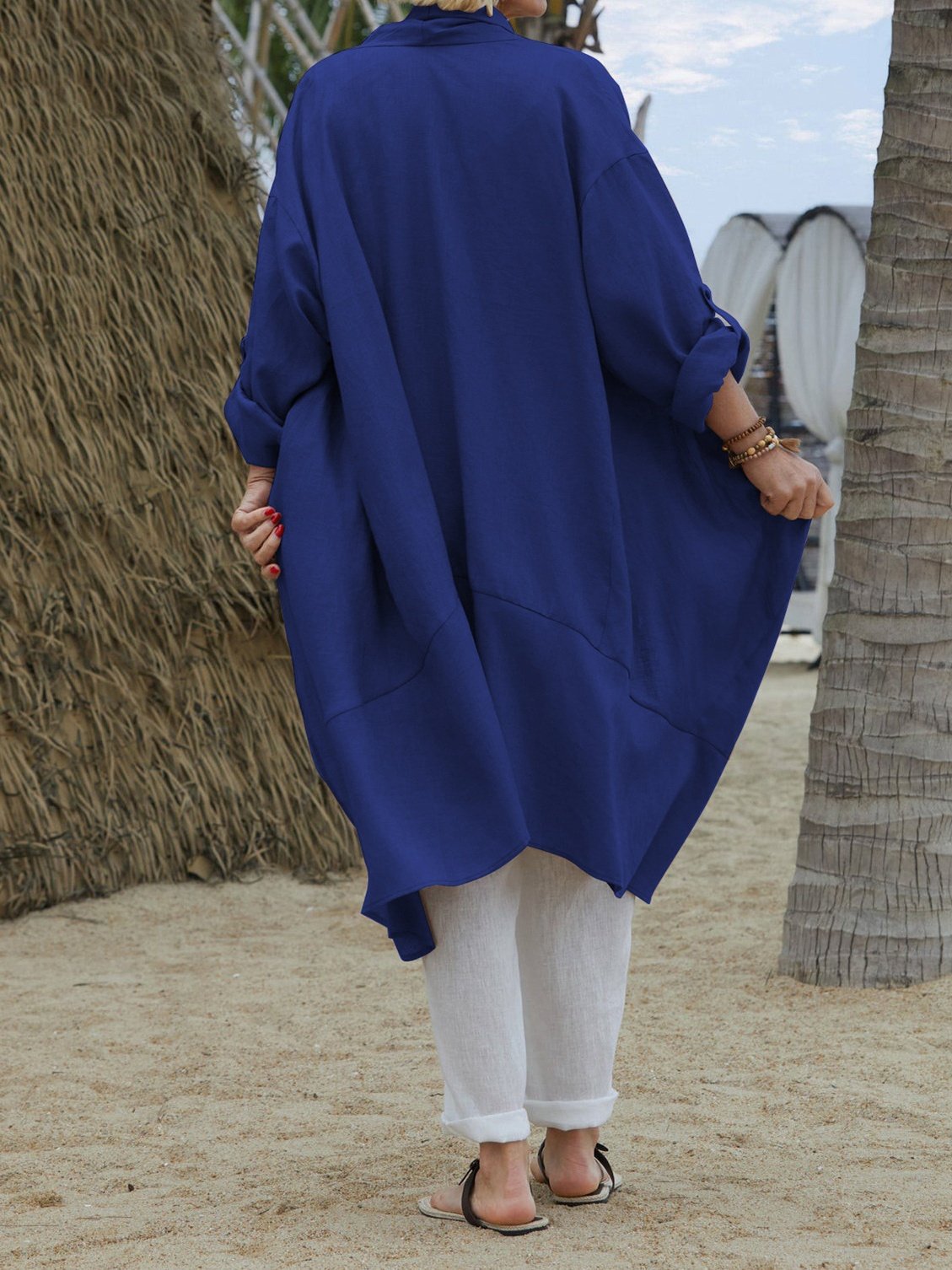Micro-élasticité Cache-cœur Manches trois quarts Régulier Plain Kimono Joint Fendu pour Femmes