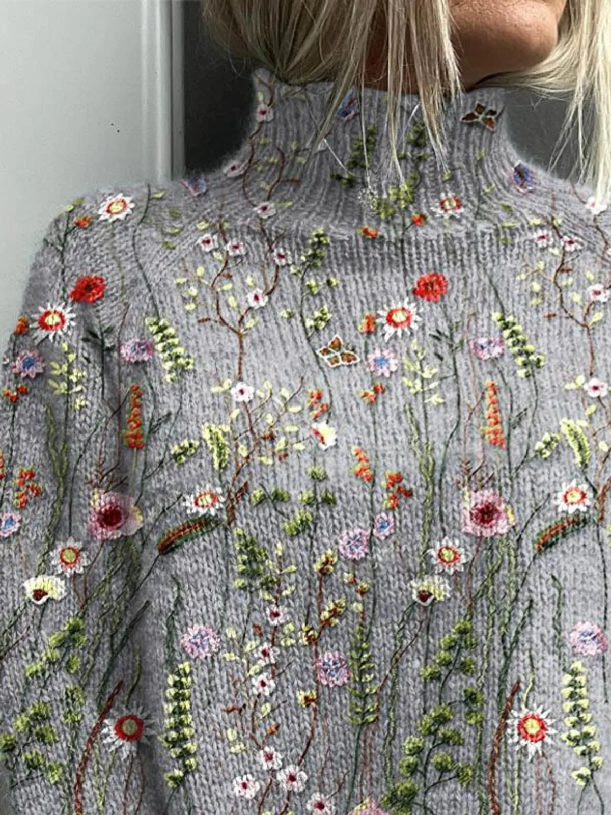 Pulls Simple Floral Printemps / Automne Micro-élasticité Quotidien Coupe Régulière Col Roulé Régulier Régulier pour Femmes