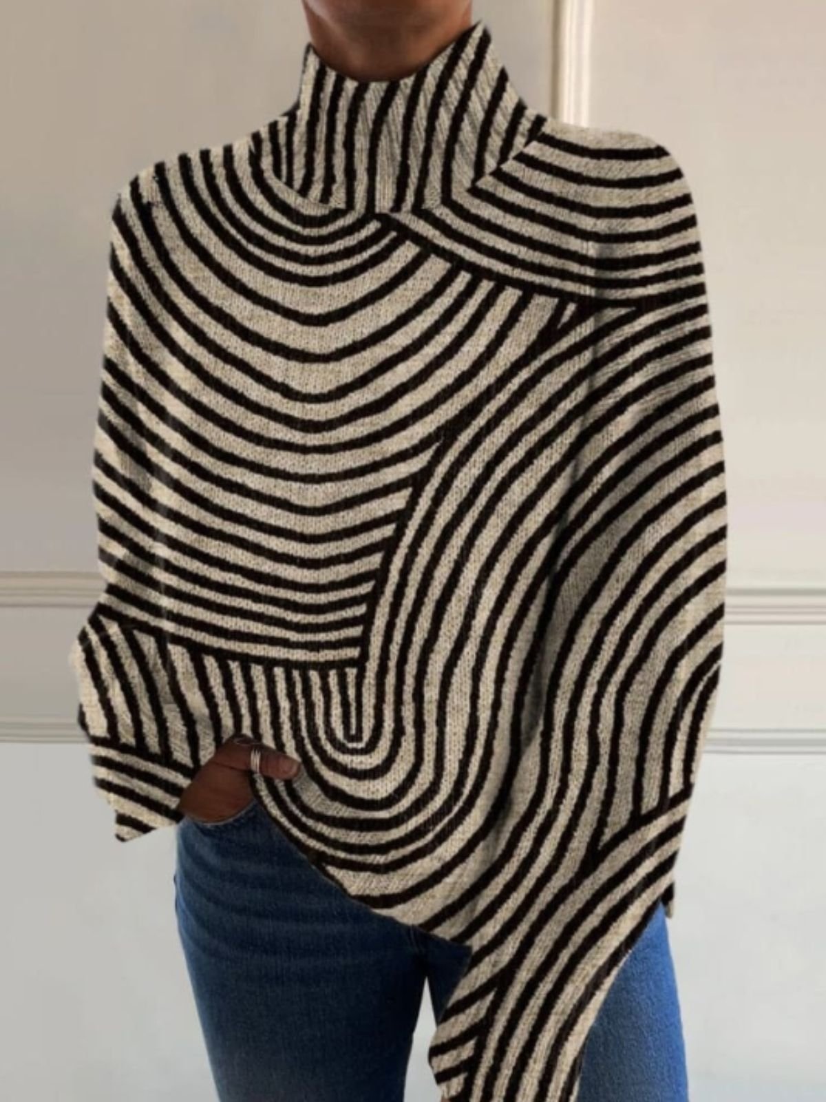 Pulls Femmes Géométrique Vacances Printemps / Automne Polyester Micro-élasticité Domestique Col Roulé Régulier Régulier