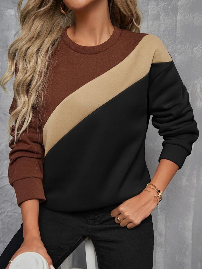 Sweat-shirts Femmes Décontracté Printemps / Automne Multicolore Bloc Polyester Imprimé Aucune élasticité Ample Col Rond Régulier