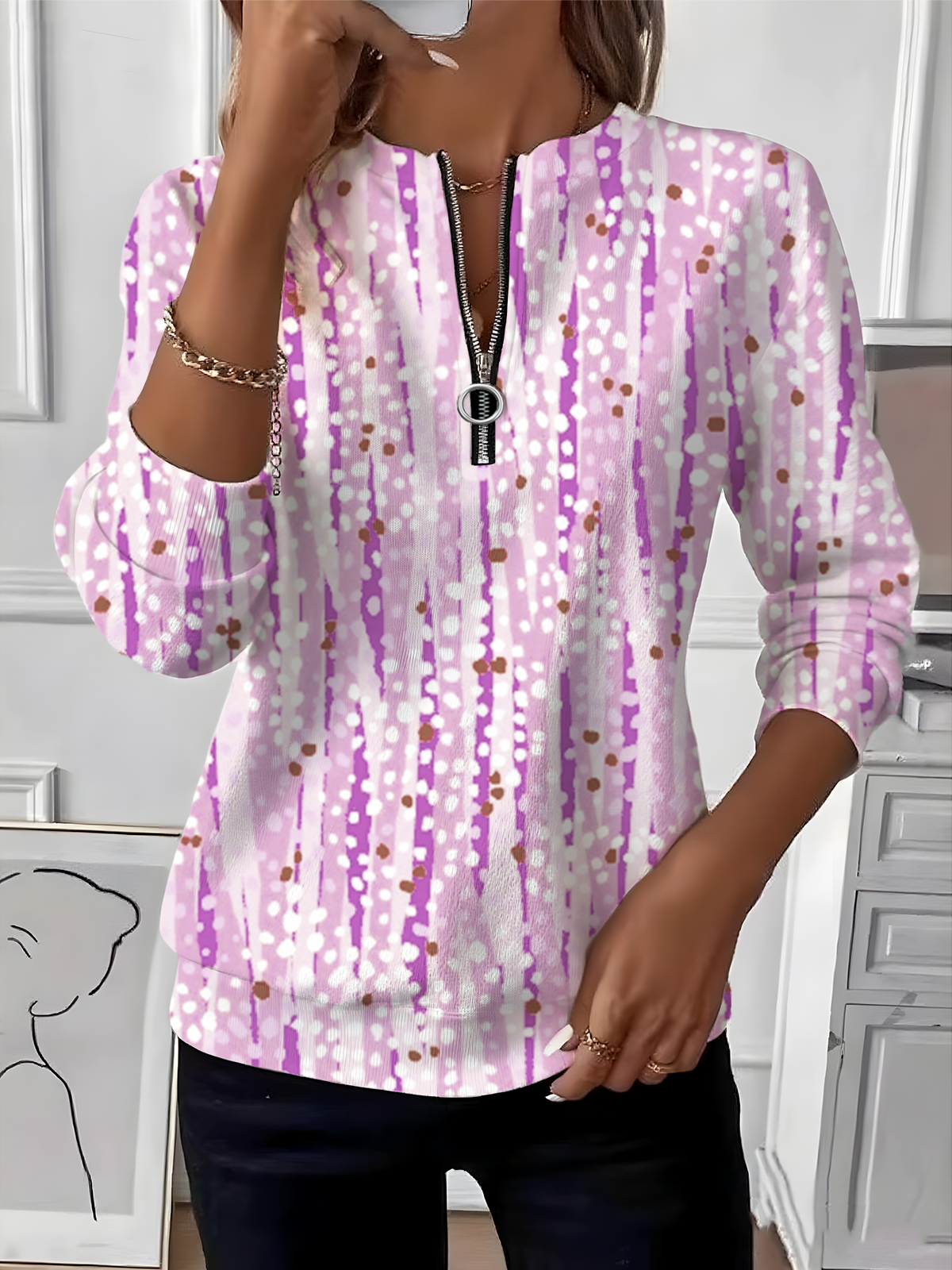Sweat-shirts Femmes Rayé Simple Printemps / Automne Polyester Micro-élasticité Faire la navette Col Rond Régulier T.-N.-L.