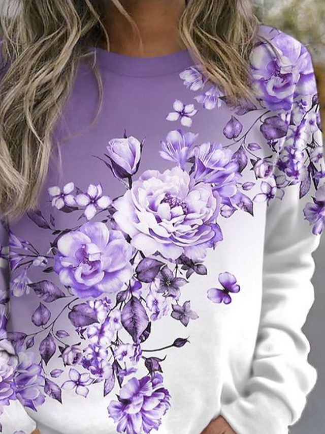 Sweat-shirts Femmes Décontracté Floral Printemps / Automne Polyester Imprimé Aucune élasticité Manches Longues Col Rond Régulier