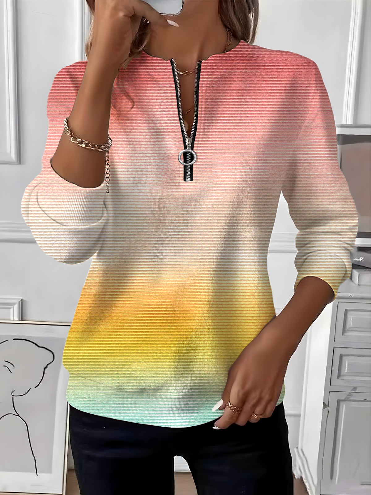 Sweat-shirts Femmes Simple Ombre Printemps / Automne Naturel Domestique Régulier Droit Régulier T.-N.-L.