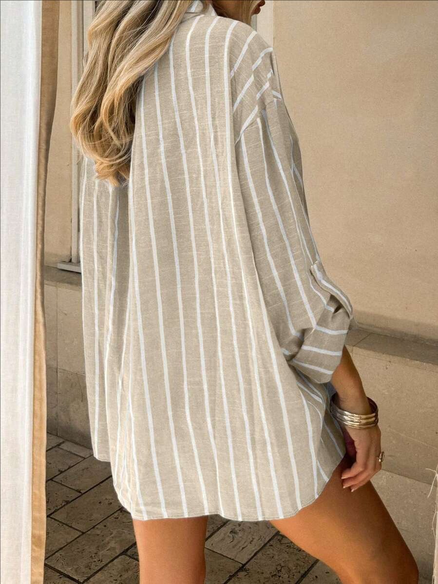 Chemises Femmes Rayé Décontracté Printemps / Automne Quotidien Coupe Régulière Manches Longues Trapèze Régulier Col de Chemise