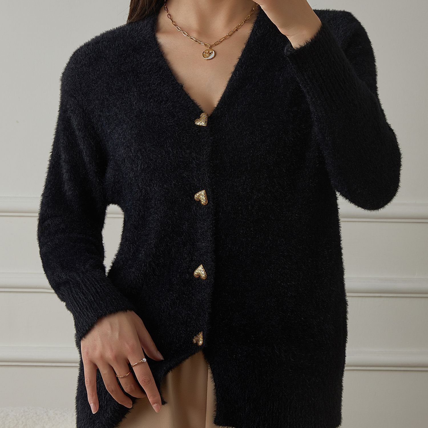 Pulls Femmes Décontracté Plain Printemps / Automne Coton Col V Micro-élasticité Coupe Régulière Trapèze Régulier