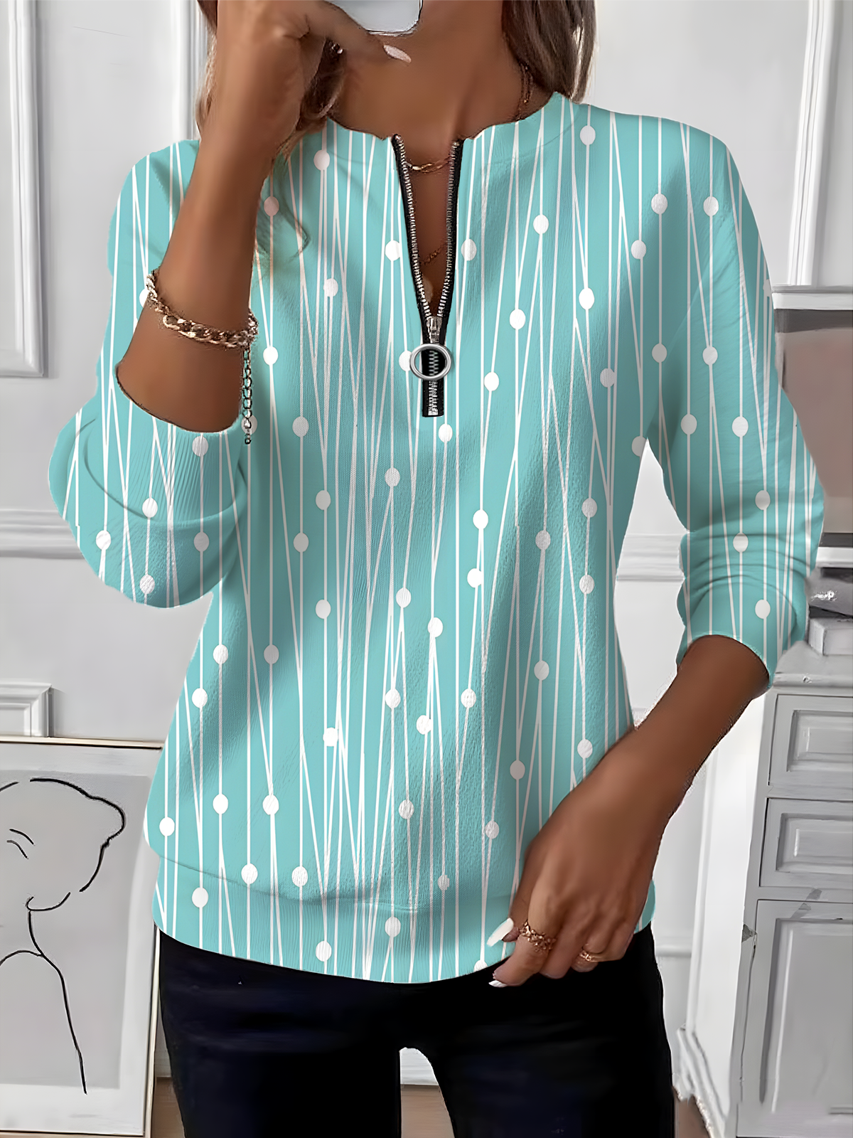 Sweat-shirts Géométrique Décontracté Printemps / Automne Polyester Micro-élasticité Faire la navette Régulier Droit Régulier pour Femmes