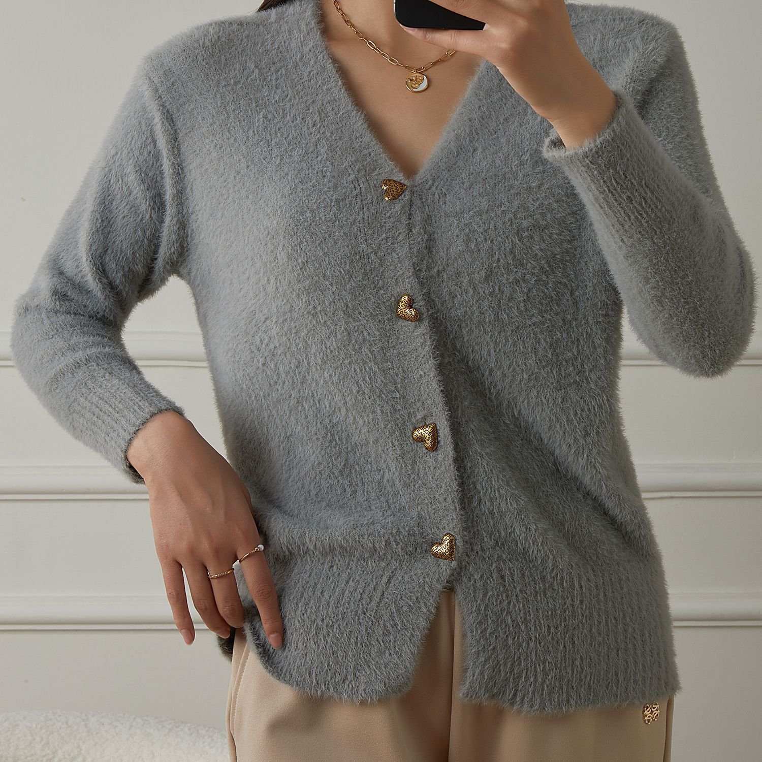 Pulls Femmes Décontracté Plain Printemps / Automne Coton Col V Micro-élasticité Coupe Régulière Trapèze Régulier
