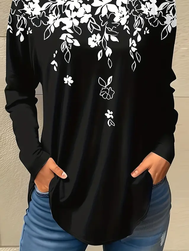 T-shirts Femmes Décontracté Floral Printemps / Automne Imprimé Micro-élasticité Ample Jersey Manches Longues Régulier