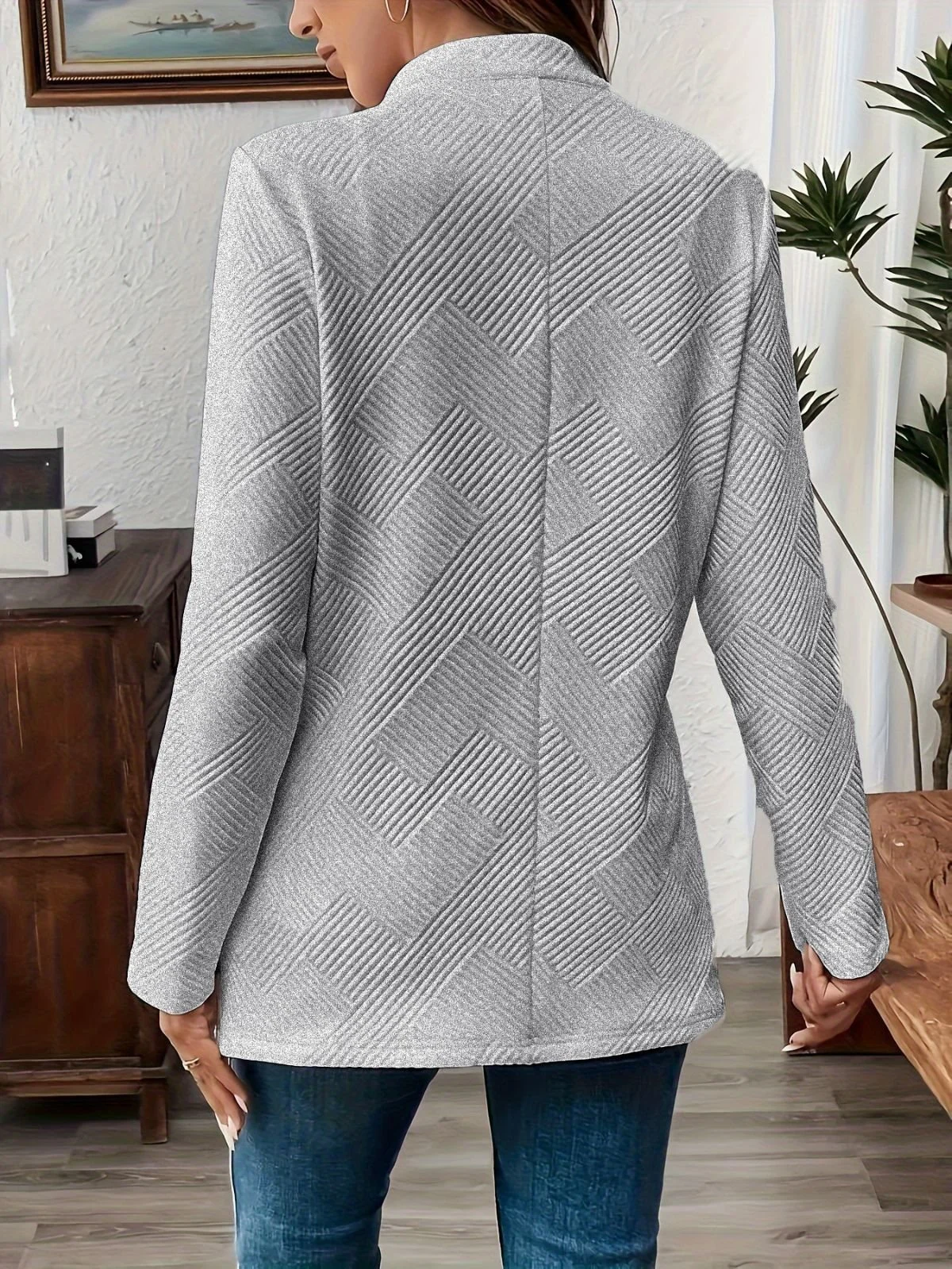 Micro-élasticité Col Montant Manches Longues Régulier Plain Blazer pour Femmes