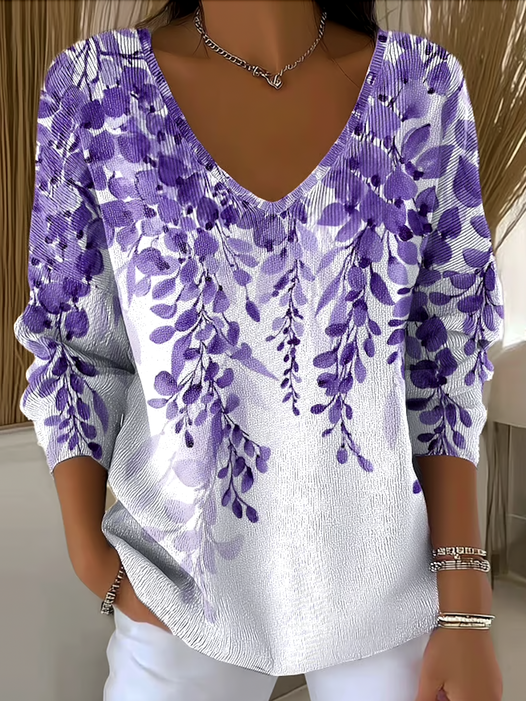Pulls Décontracté Ombre Printemps / Automne Coton Col V Quotidien Manches Longues Trapèze Régulier pour Femmes