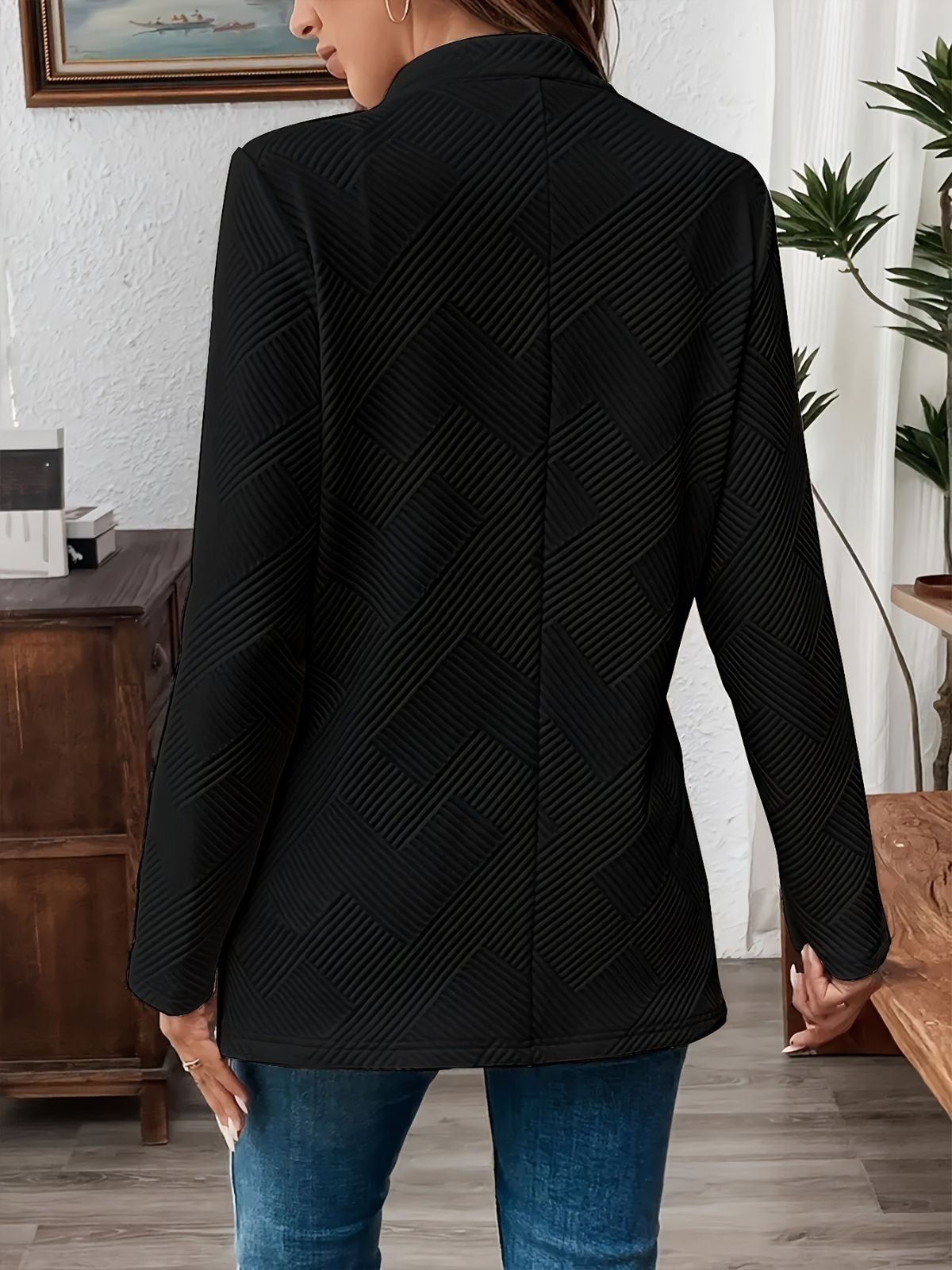 Micro-élasticité Col Montant Manches Longues Régulier Plain Blazer pour Femmes