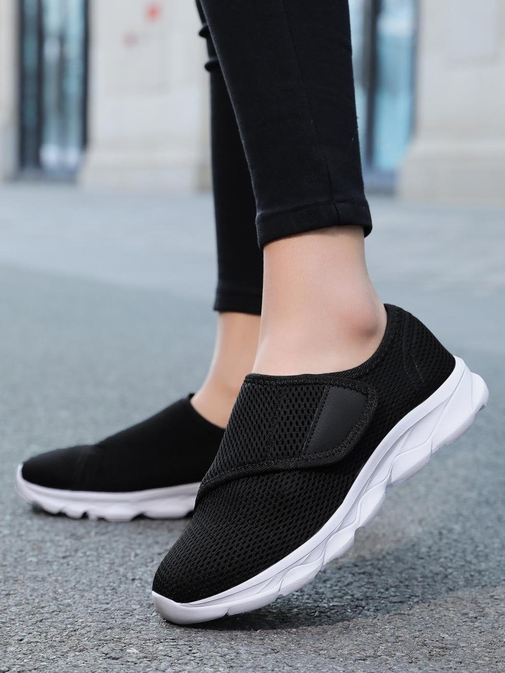 Chaussures Décontractées Femmes Décontracté Plain Toutes Les Saisons Crochet et boucle Sportif & Intérieur Talon Bas Tissu Caoutchouc Chaussures tissées à la mouche
