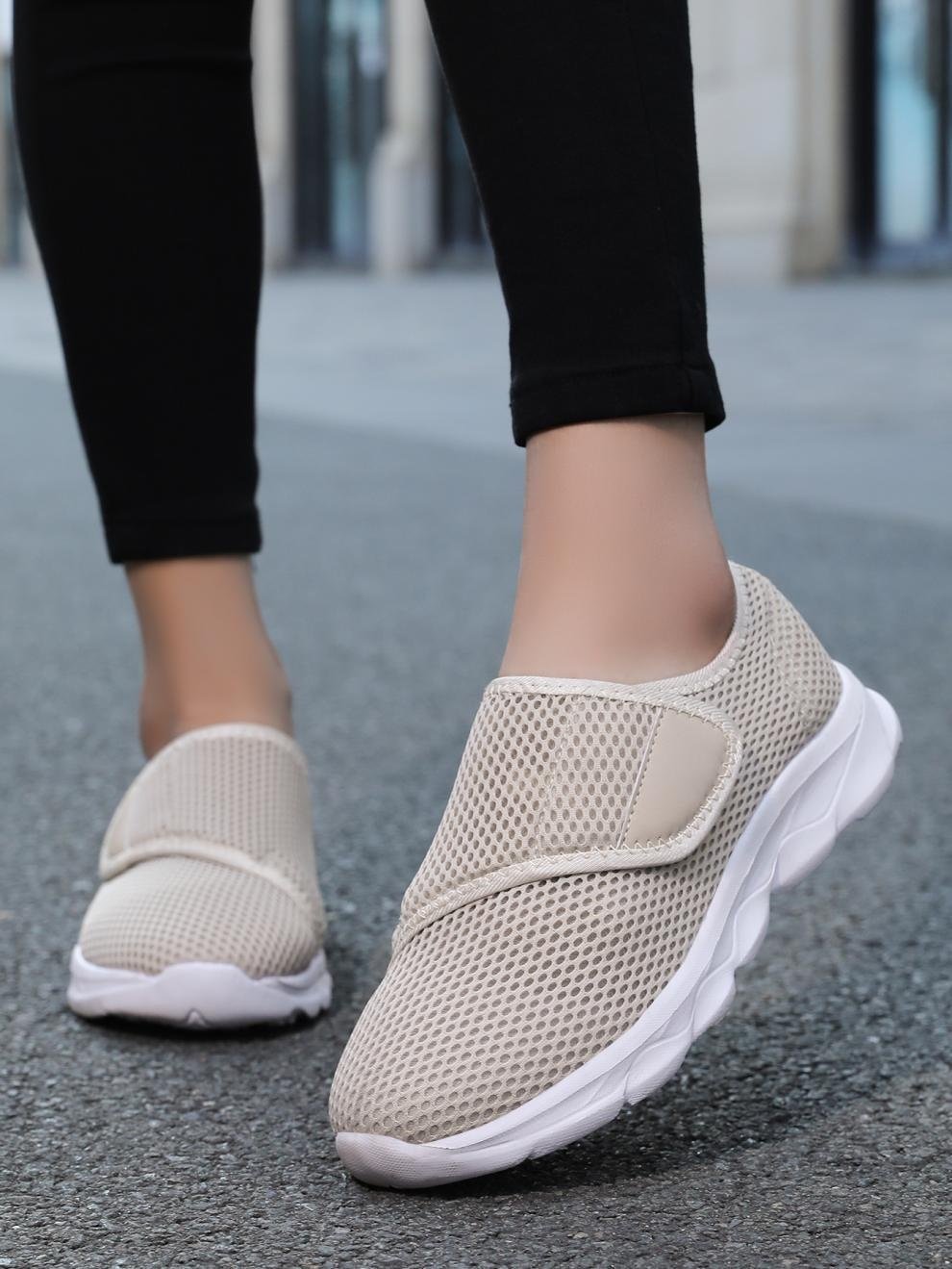 Chaussures Décontractées Femmes Décontracté Plain Toutes Les Saisons Crochet et boucle Sportif & Intérieur Talon Bas Tissu Caoutchouc Chaussures tissées à la mouche