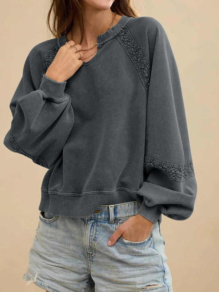 Sweat-shirts Femmes Décontracté Plain Printemps / Automne Polyester Col V Coupe Régulière Manches Longues Régulier Trapèze