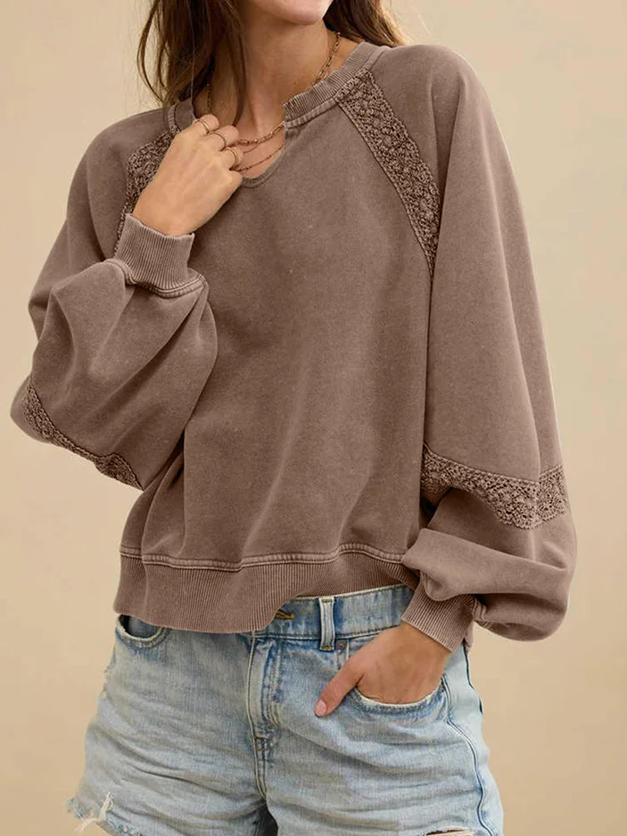 Sweat-shirts Femmes Décontracté Plain Printemps / Automne Polyester Col V Coupe Régulière Manches Longues Régulier Trapèze