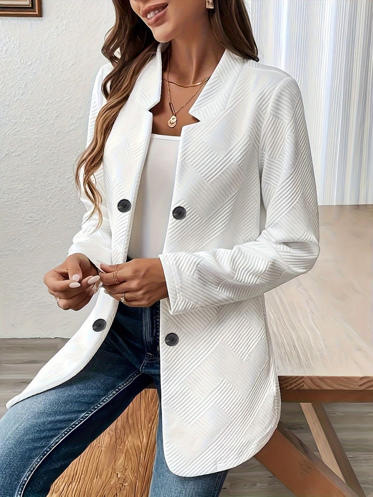 Micro-élasticité Col Montant Manches Longues Régulier Plain Blazer pour Femmes