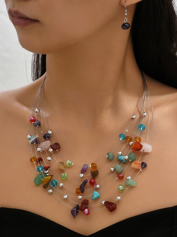 Collier Femmes Géométrique Décontracté Toutes Les Saisons Joint Fendu Festival de musique Métal Rétro Style Chaîne Colliers