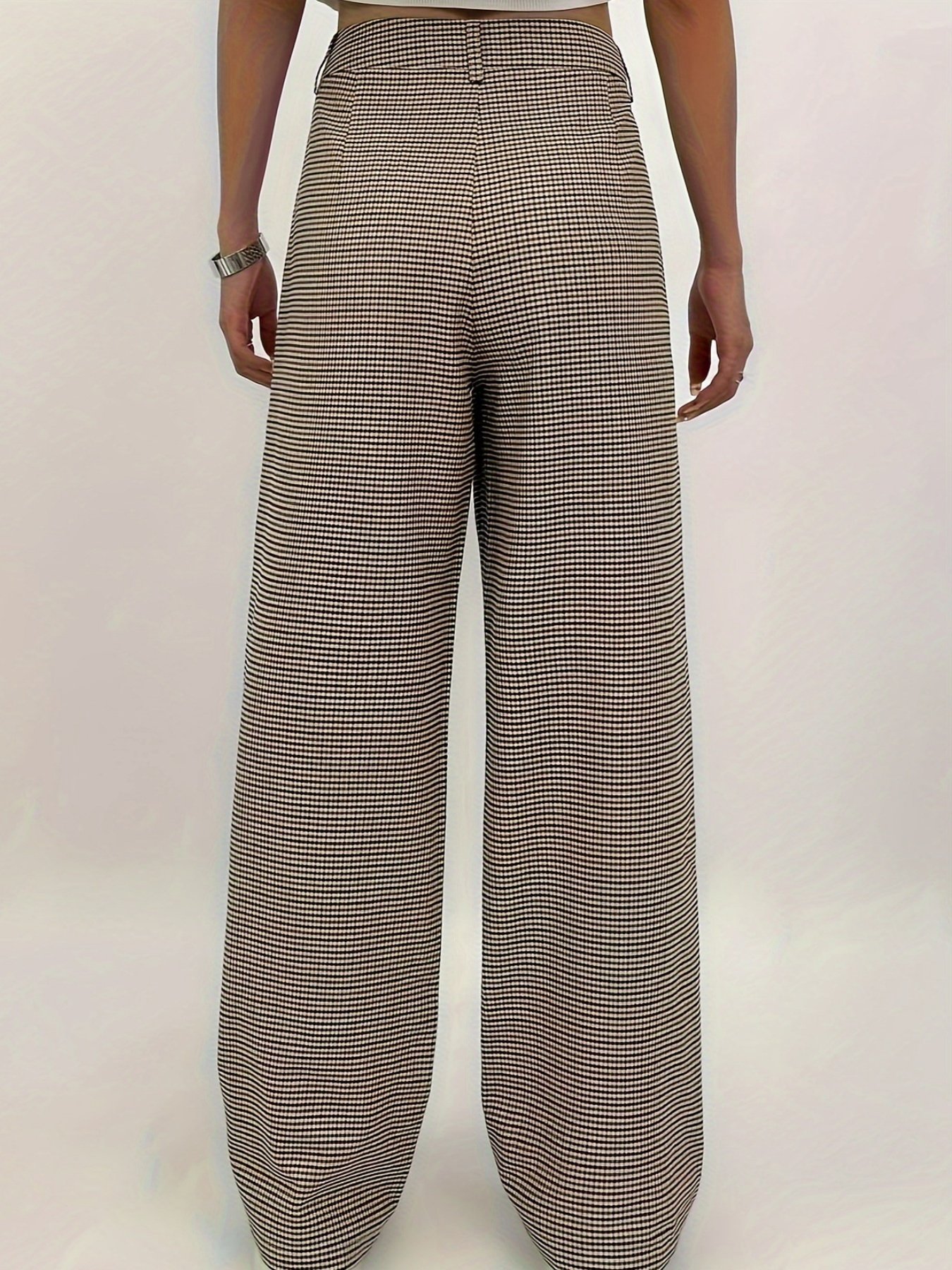 Pantalons Femmes Décontracté Pied-de-poule Printemps / Automne Polyester Quotidien Ample Pantalons à Jambe Large Long Droit
