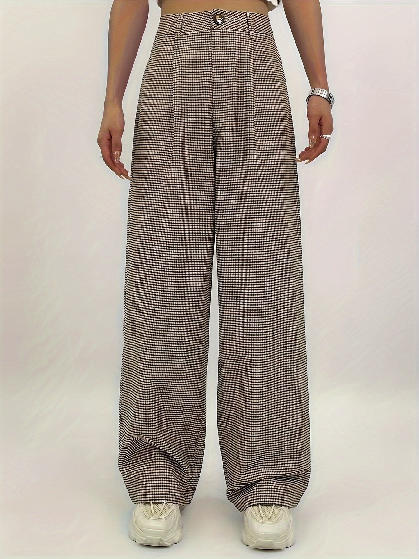 Pantalons Femmes Décontracté Pied-de-poule Printemps / Automne Polyester Quotidien Ample Pantalons à Jambe Large Long Droit