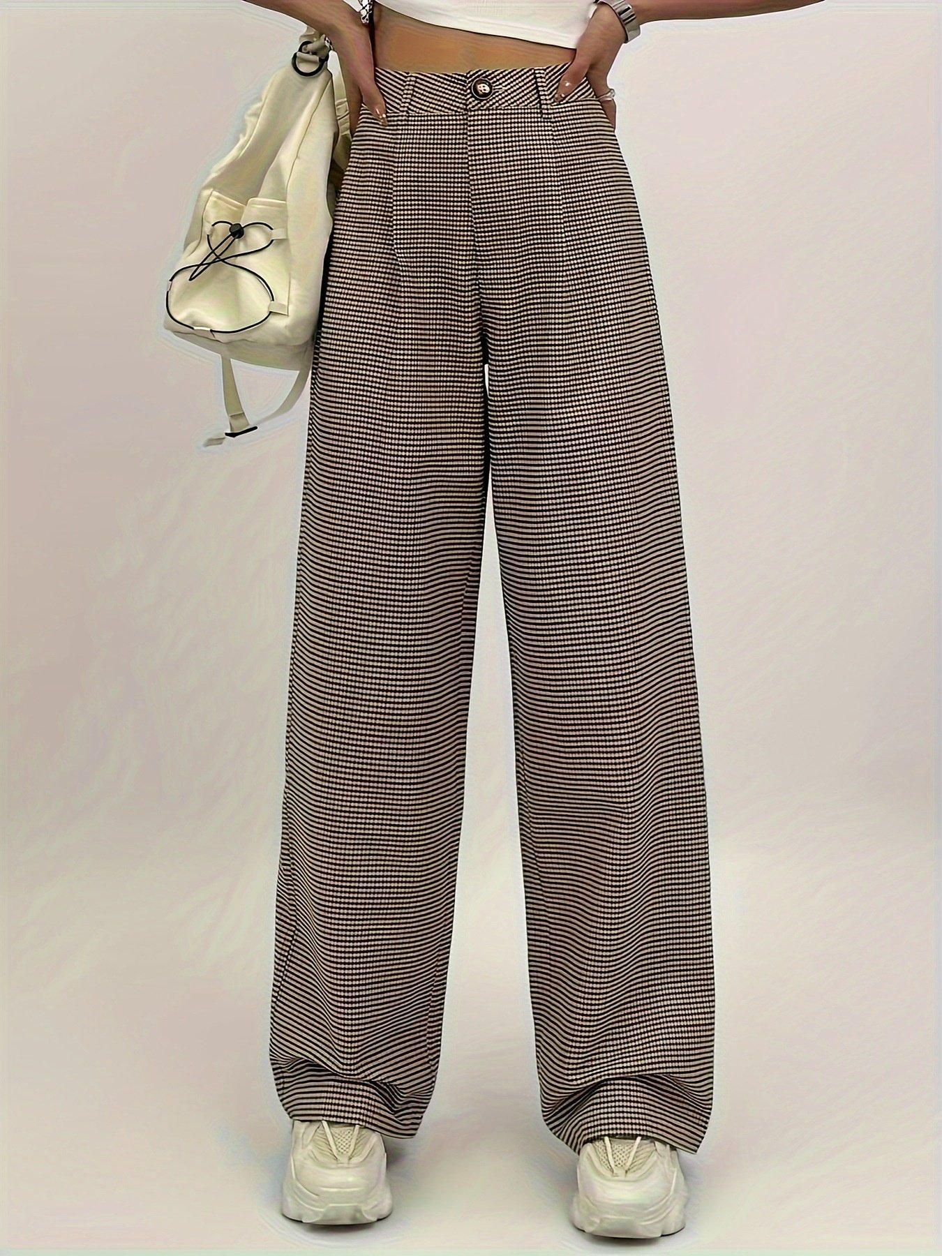 Pantalons Femmes Décontracté Pied-de-poule Printemps / Automne Polyester Quotidien Ample Pantalons à Jambe Large Long Droit