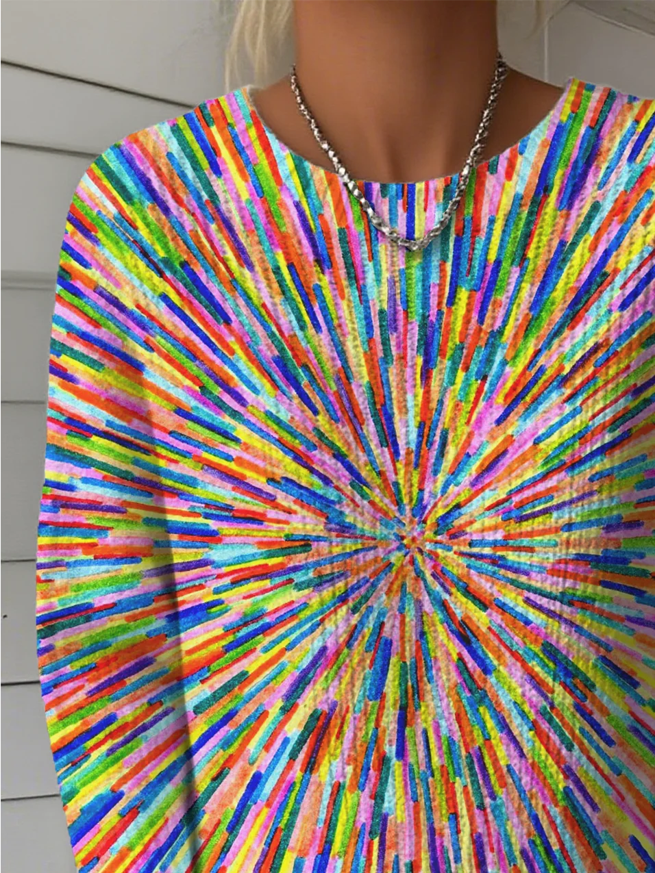 Pulls Rayé Décontracté Hiver Poids lourd Micro-élasticité Ample Manches Longues Col Rond Régulier pour Femmes