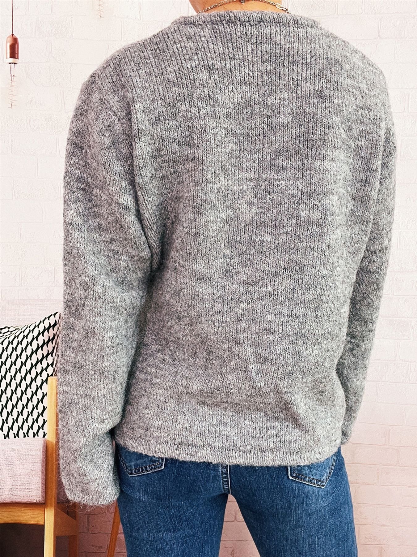 Pulls Femmes Décontracté Plain Printemps / Automne Col V Micro-élasticité Coupe Régulière Régulier Trapèze Régulier