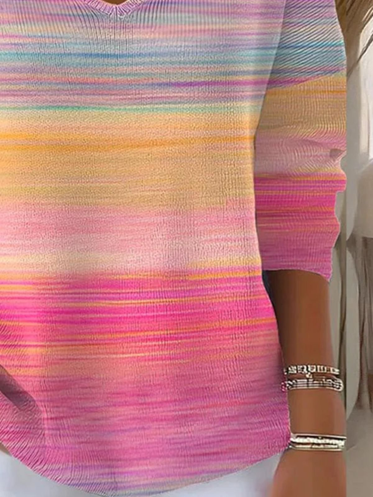 Pulls Décontracté Ombre Printemps / Automne Coton Col V Micro-élasticité Quotidien Régulier Trapèze pour Femmes
