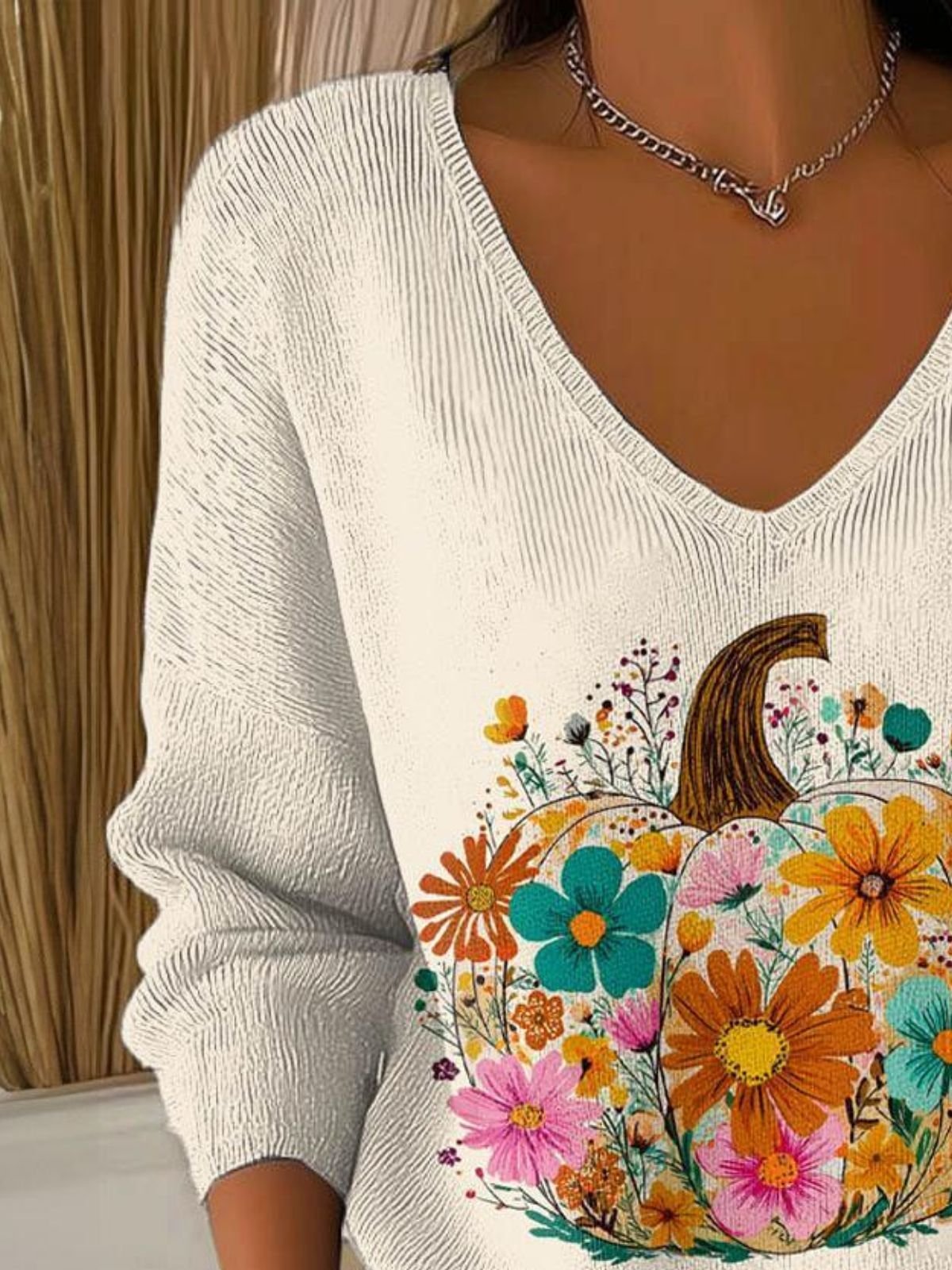 Pulls Décontracté Motif de citrouille Printemps / Automne Col V Quotidien Coupe Régulière Régulier Trapèze Régulier pour Femmes