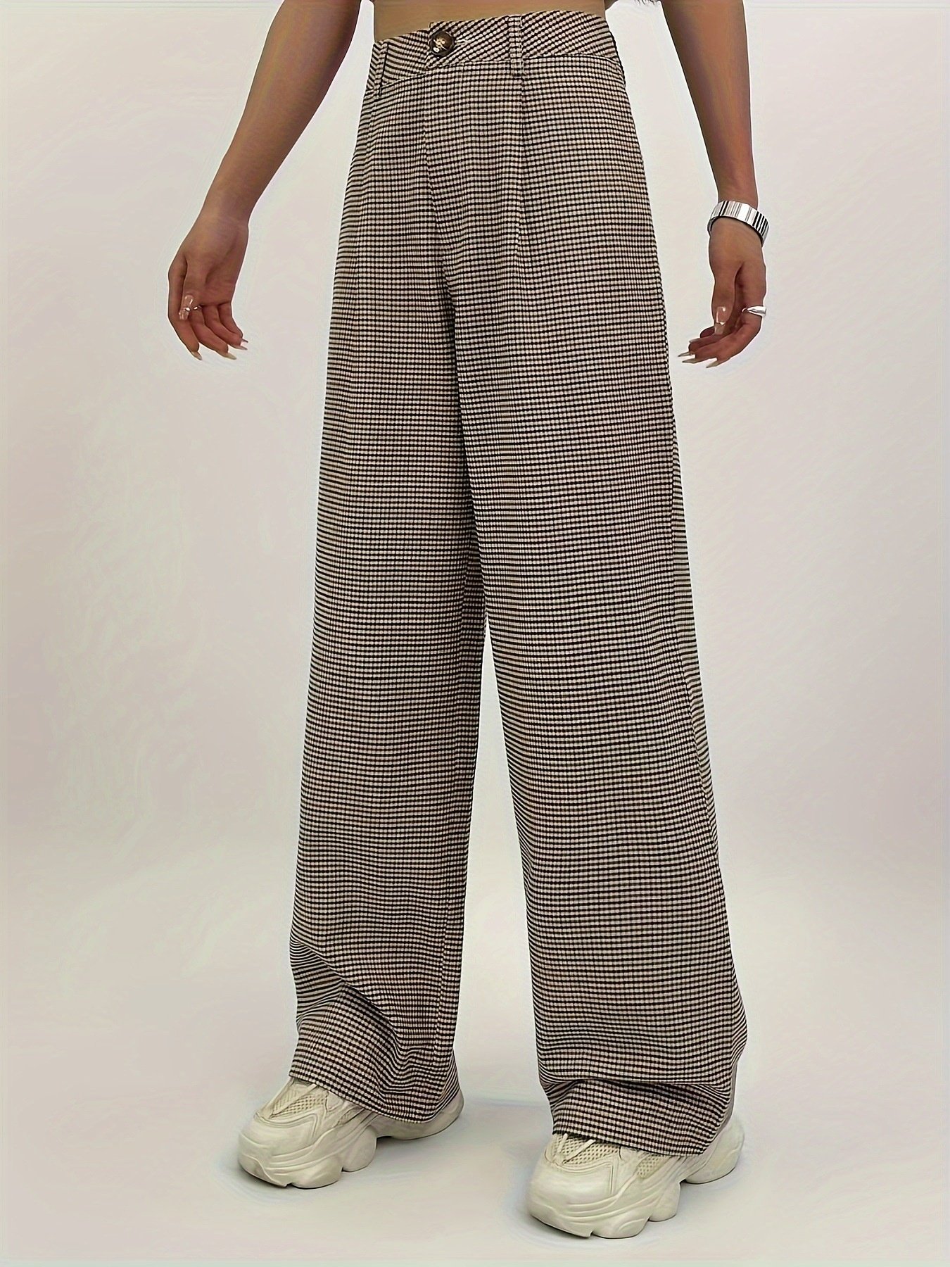 Pantalons Femmes Décontracté Pied-de-poule Printemps / Automne Polyester Quotidien Ample Pantalons à Jambe Large Long Droit