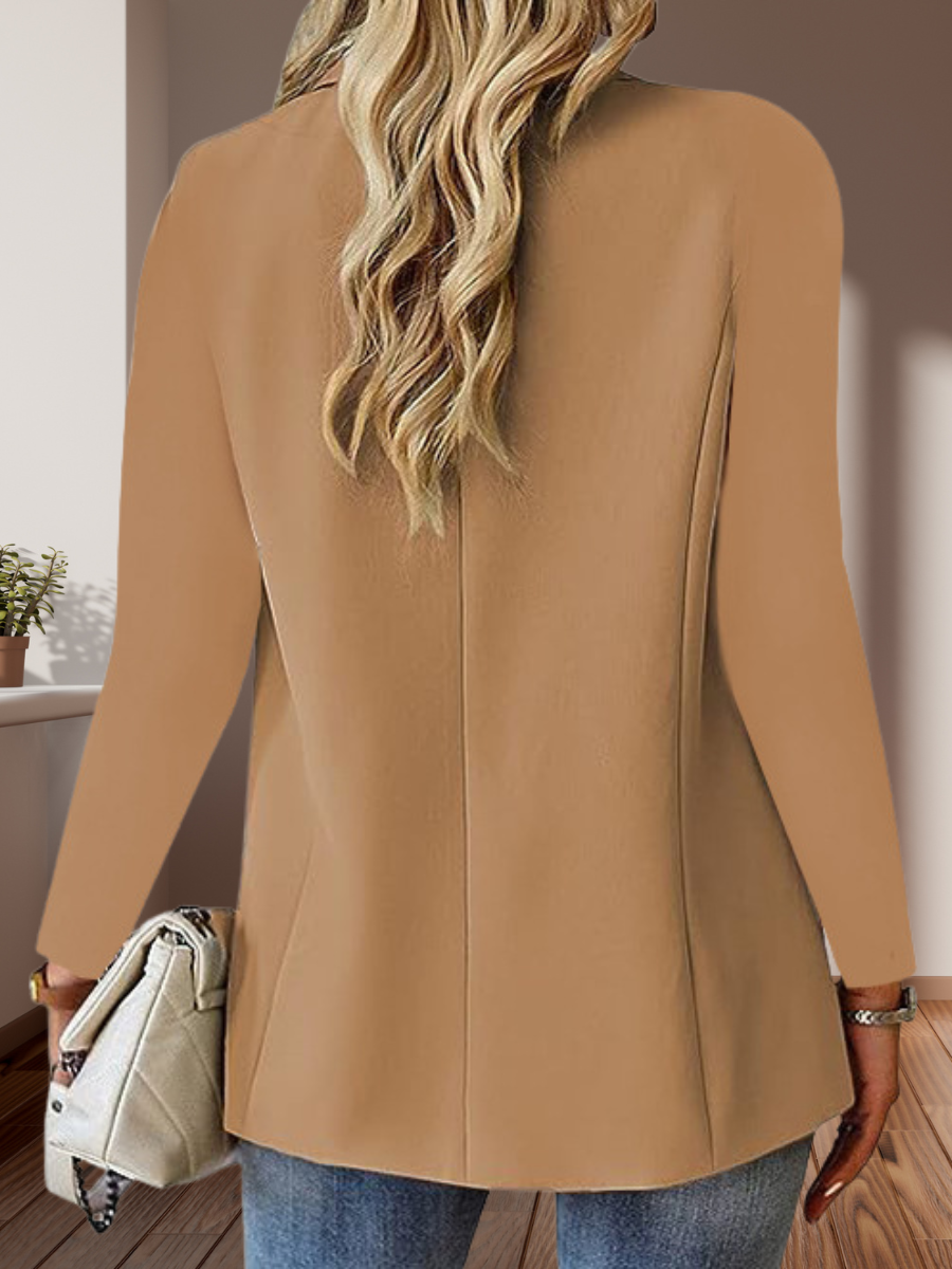 Micro-élasticité Manches Longues Devant Ouvert Régulier Plain Blazer Joint Fendu pour Femmes