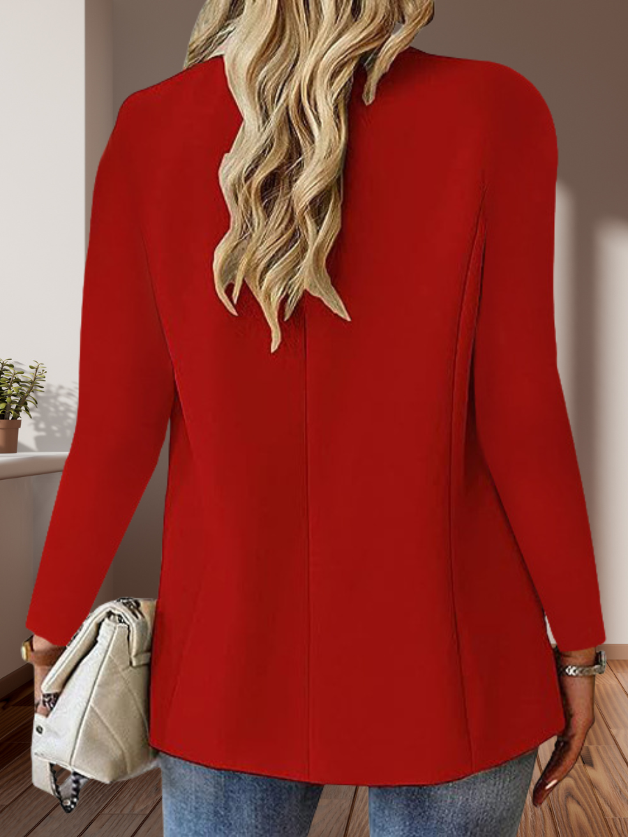 Micro-élasticité Manches Longues Devant Ouvert Régulier Plain Blazer Joint Fendu pour Femmes