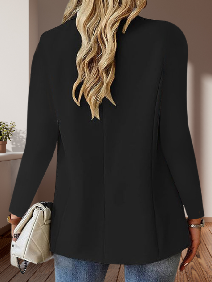 Micro-élasticité Manches Longues Devant Ouvert Régulier Plain Blazer Joint Fendu pour Femmes