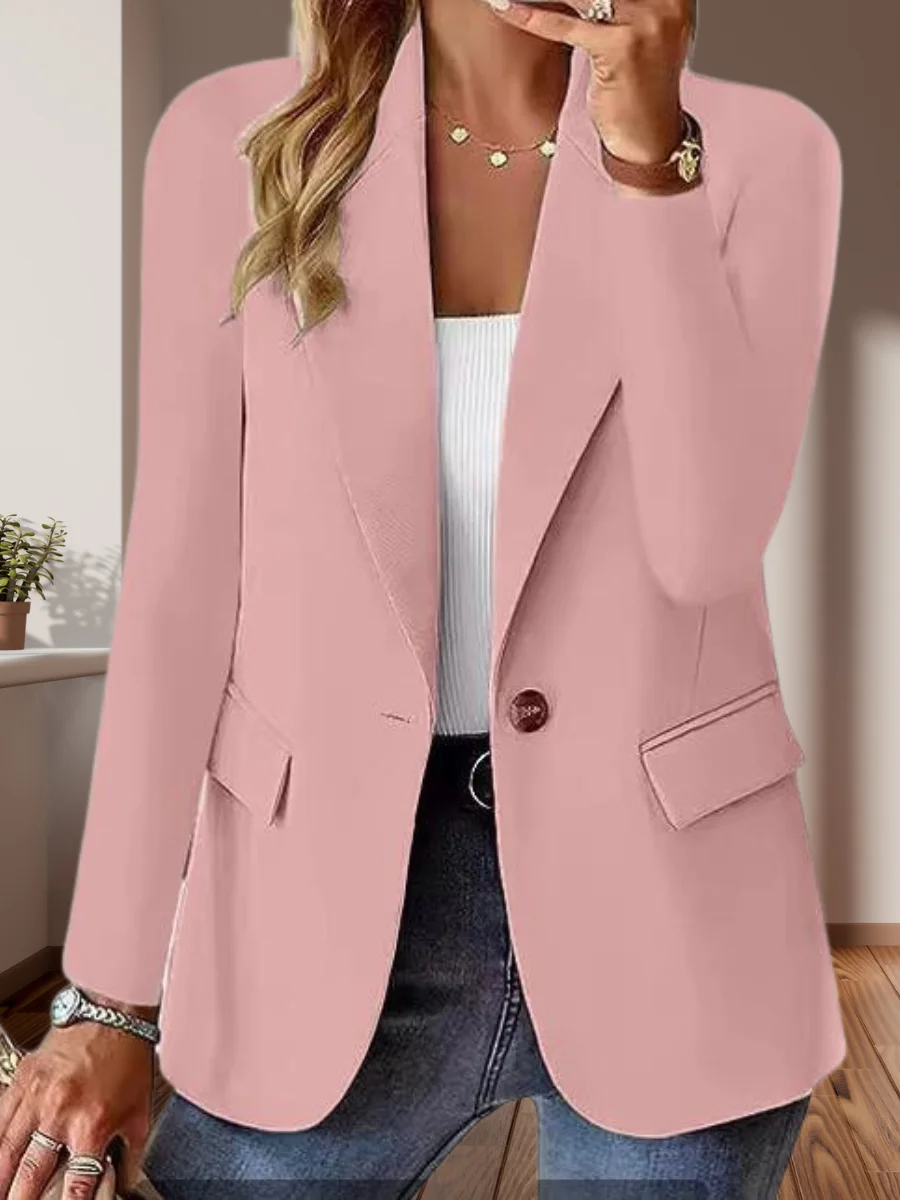 Micro-élasticité Manches Longues Devant Ouvert Régulier Plain Blazer Joint Fendu pour Femmes