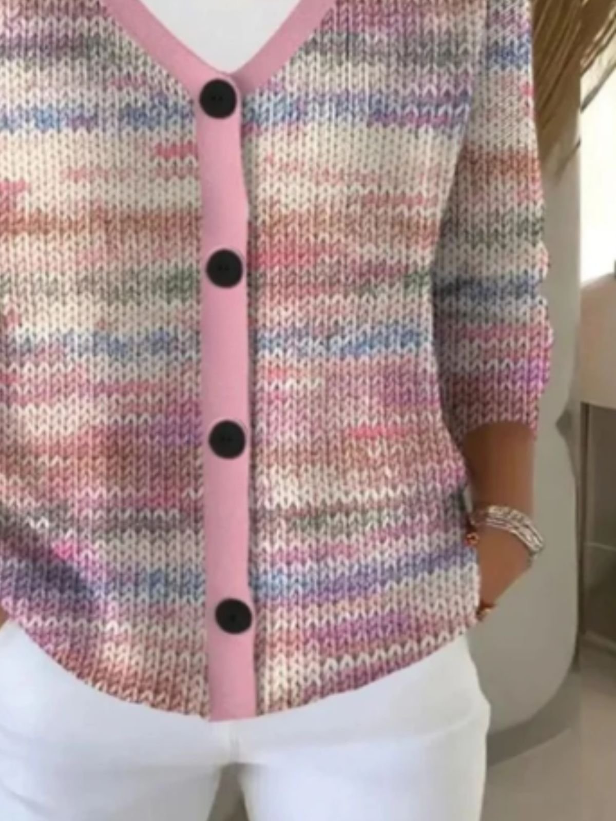 Cardigans Femmes Décontracté Ombre Printemps / Automne Polyester Col V Quotidien Manches Longues Régulier Élasticité moyenne