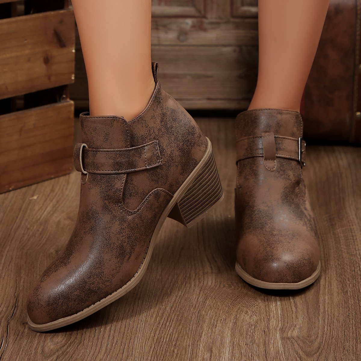 Bottes Femme Décontracté Plain Automne Quotidien Cuir Talon de Bloc PU à Enfiler Bottes classiques