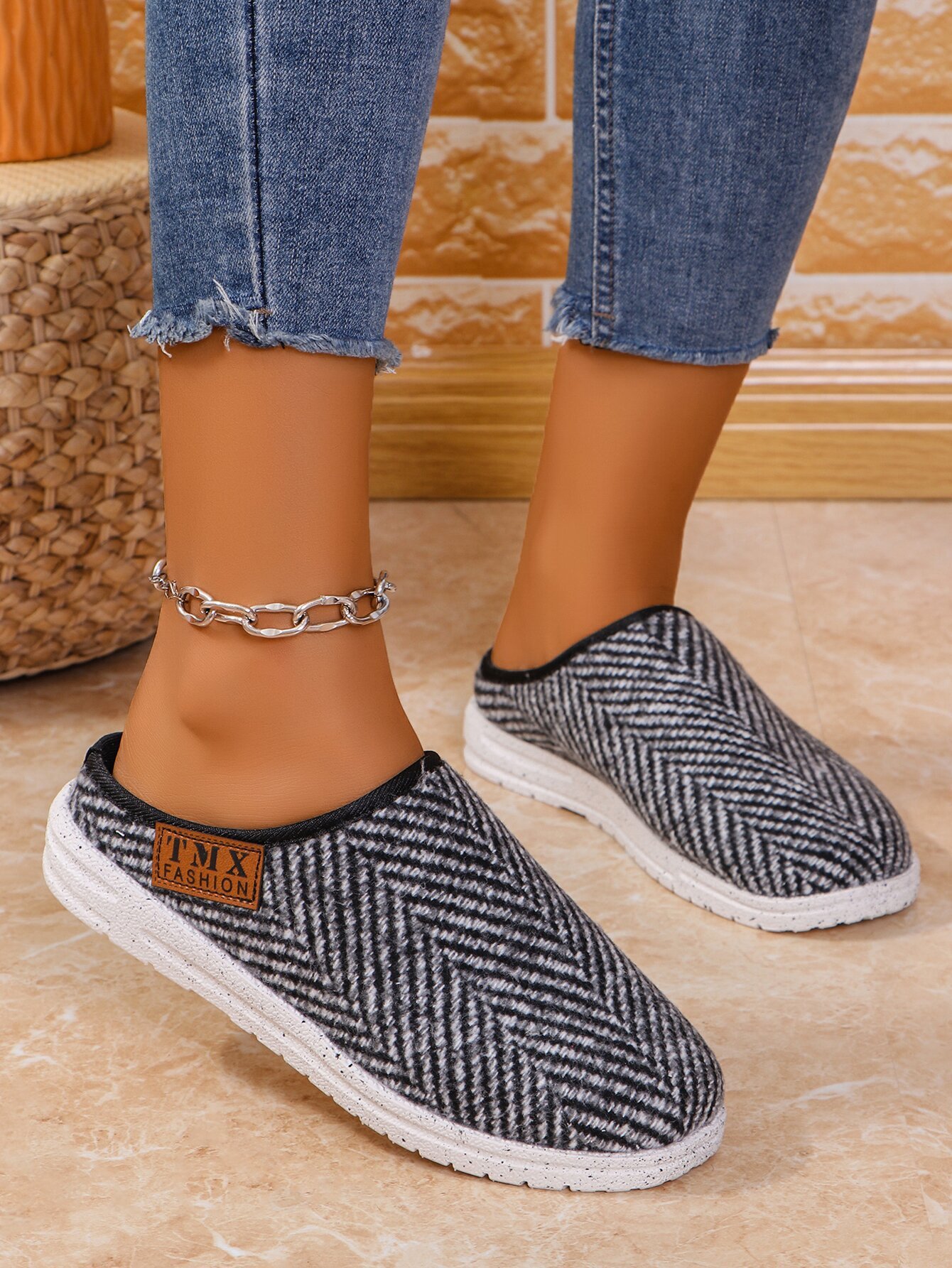 Mocassins Femmes Décontracté Bloc de Couleur Toutes Les Saisons à Talon Plat Bout Fermé flocage Caoutchouc à Enfiler Mocassins