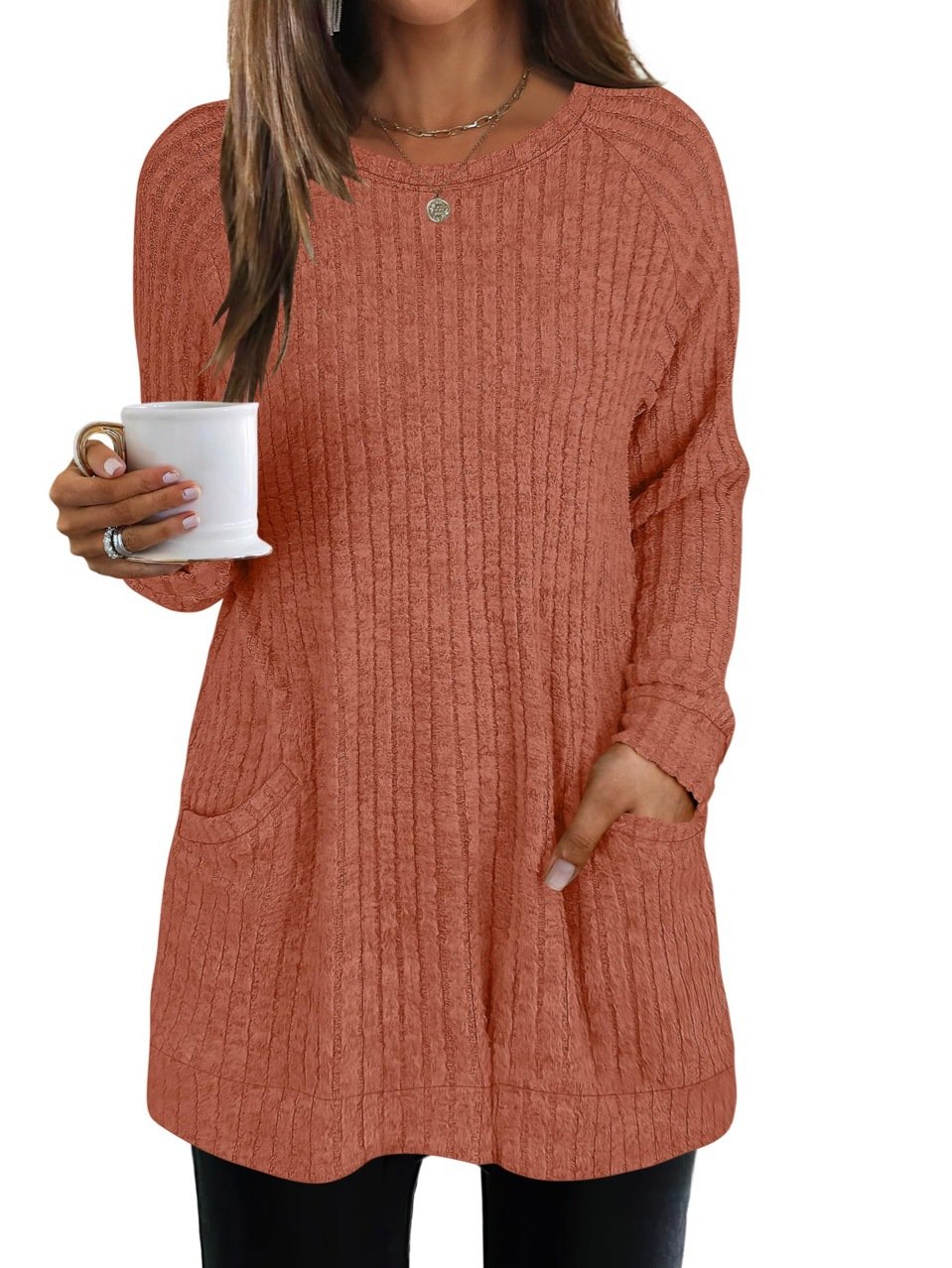 T-shirts Femmes Décontracté Plain Printemps / Automne Coton Micro-élasticité Manches Longues Col Rond Régulier Régulier