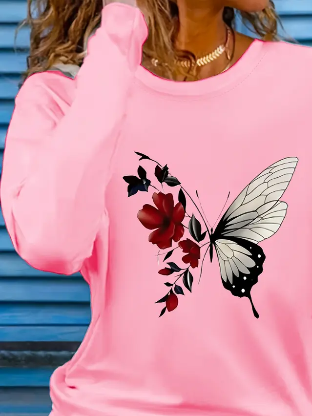 T-shirts Décontracté Floral Printemps / Automne Imprimé Ample Jersey Col Rond Droit Régulier pour Femmes