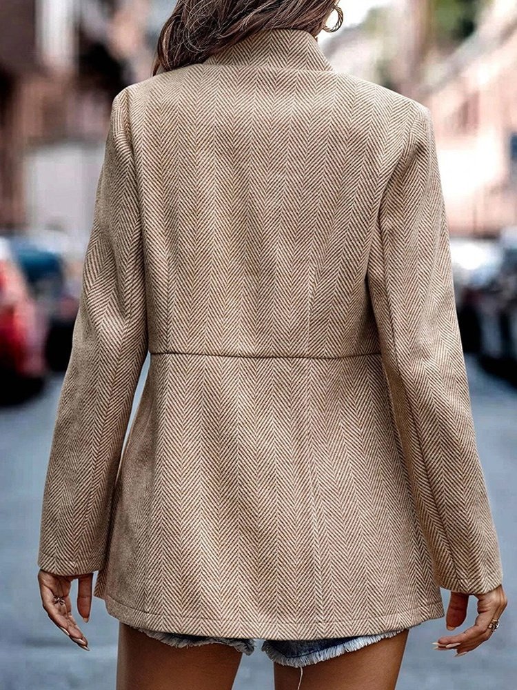 Micro-élasticité Col Châle Manches Longues Régulier Géométrique Veste de tweed Blouson Joint Fendu pour Femmes
