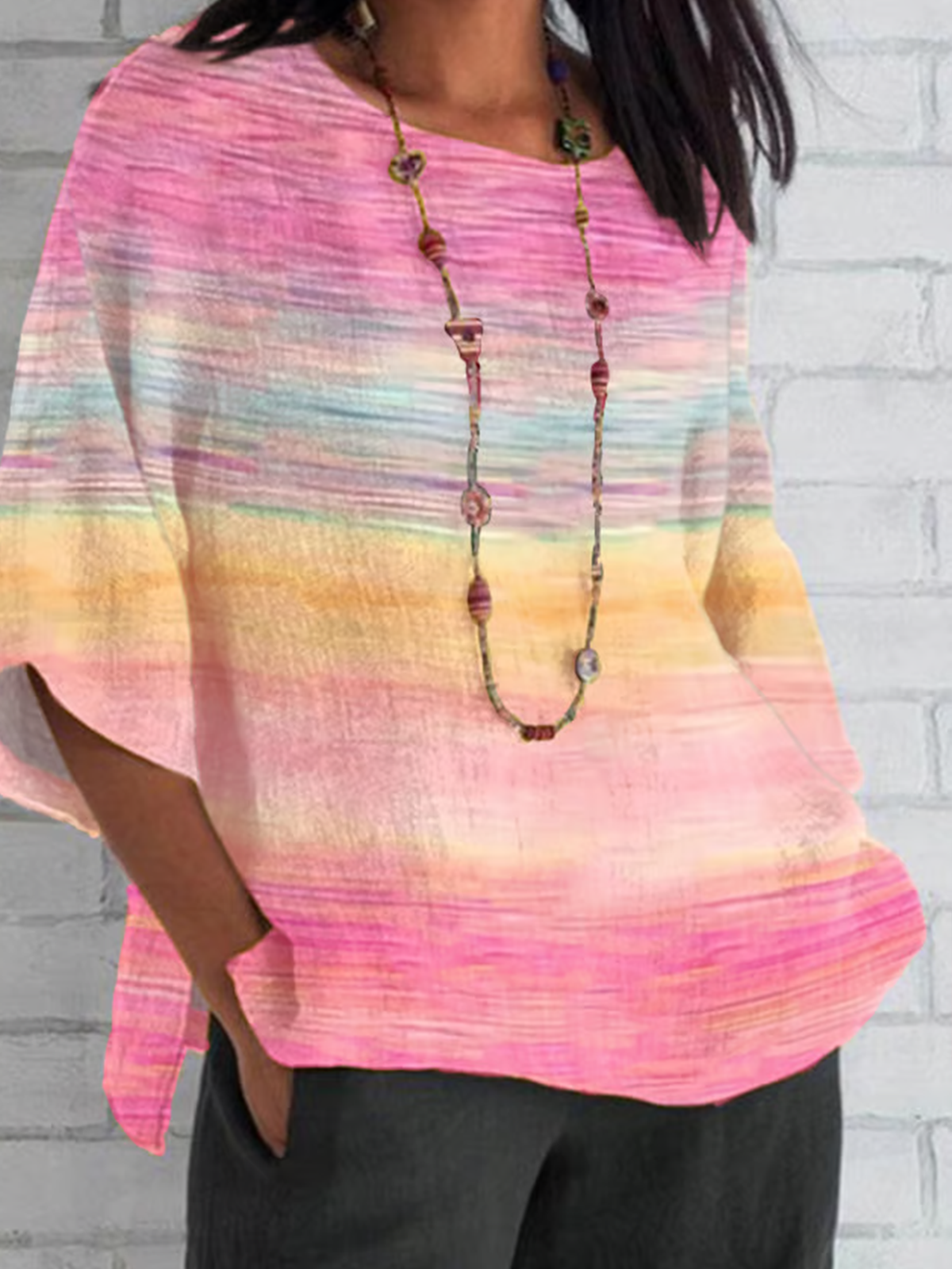 Blouses Femmes Géométrique Simple Été Polyester Quotidien Ample Demi Manche Col Châle Régulier