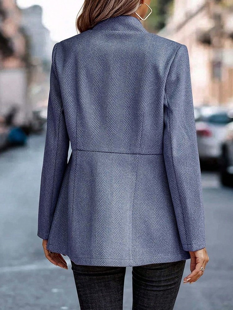 Micro-élasticité Col Châle Manches Longues Régulier Géométrique Veste de tweed Blouson Joint Fendu pour Femmes